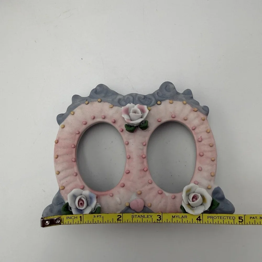 Vintage Sm Porcelain Floral Picture Frames Oval Shabby Chic Baby Tiny Frame Rose